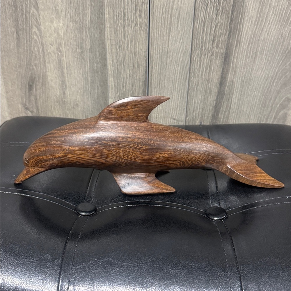 Hand Carved Dark Wood 12" Dolphin Table Top Wooden Figurine Sculpture